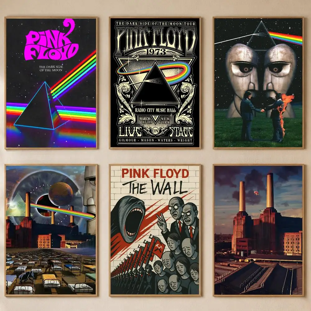 Band P-Pink Floyd Poster PP Self-Adhesive Wall Sticker Bedroom Gaming Cafe/Bar Vintage Aesthetic Decor Ideal Gift