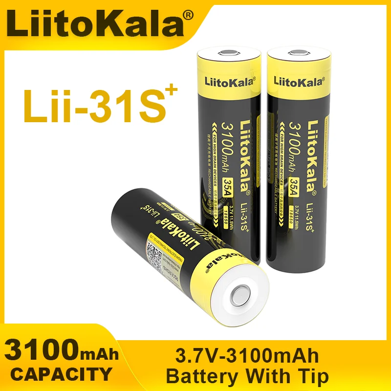 4 szt. LiitoKala Lii-31S 18650 bateria 3,7 V/4,2 V litowo-jonowa 3100 mA 35A bateria zasilająca do urządzeń o wysokim poborze mocy latarka