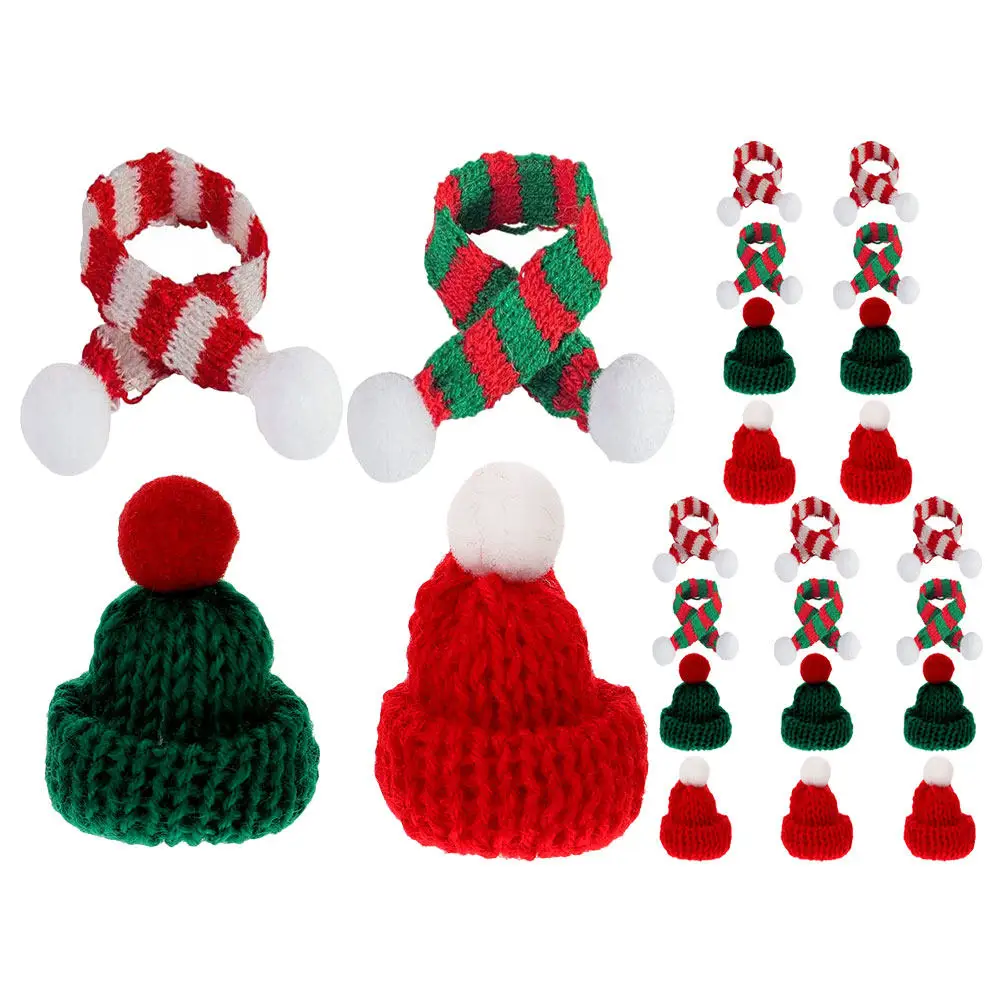 

24Pcs Mini Knit Christmas Hats Scarves Soft Wine Bottle Covers Holiday Party Decoration Supplies Mini Knit Hat