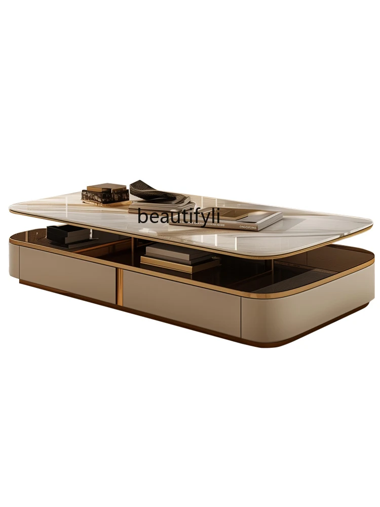 

Coffee table living room small apartment light luxury high-end minimalist TV cabinet combination double-layer coffee table