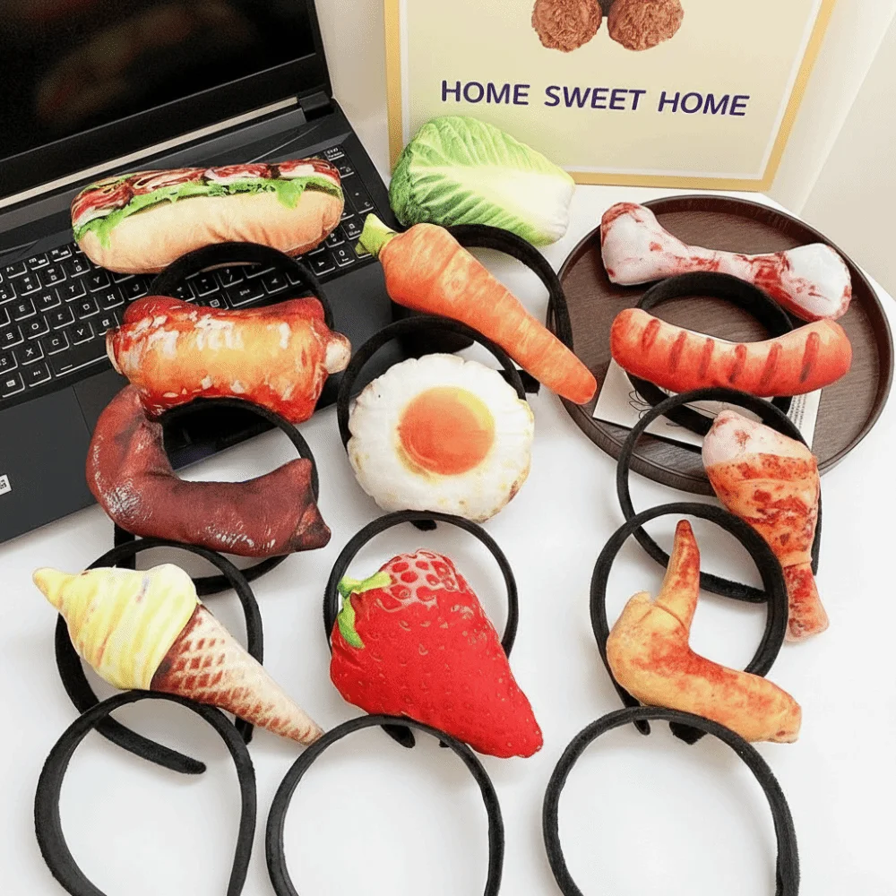 

Bone Simulated Food Headband Fried Egg Hotdog Imitation Vegetable Hairband Strawberry Hair Clip Hairpins Party Hair Accessories