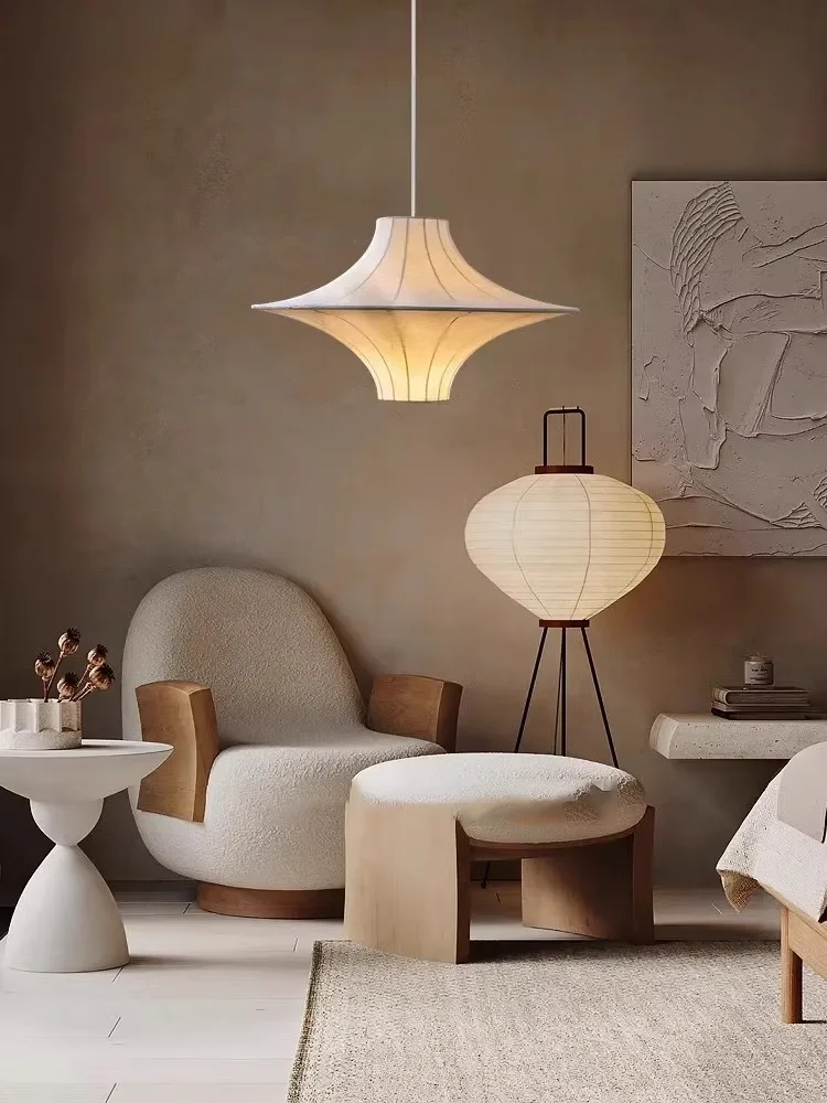 Japonês wabi sabi luzes pingente de seda sala estar jantar quarto b & b lustre nordic iluminação interior decoração casa suspender lâmpadas