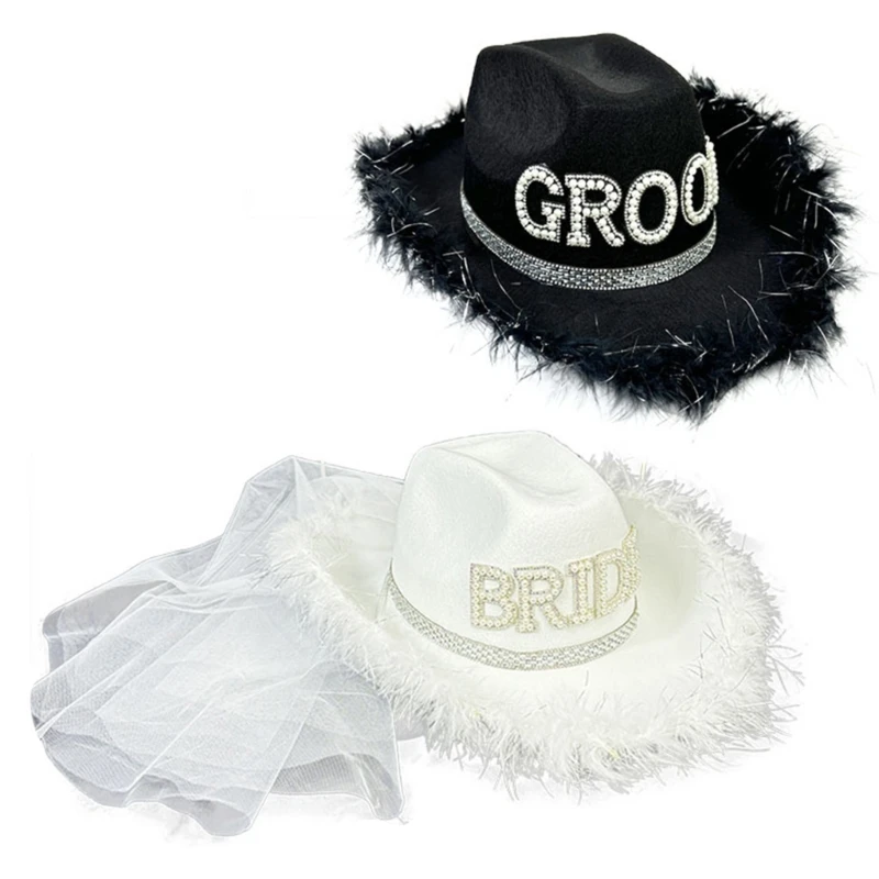 Bride Groom Hat Crystal Scarf Sunglasses Set for Male Female Comedian Actor