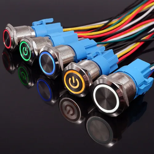 Botón pulsador de encendido y apagado de 16/19/22mm, interruptor de encendido de coche, reinicio de fijación de luz Led impermeable con enchufe plano de 12V y 220V