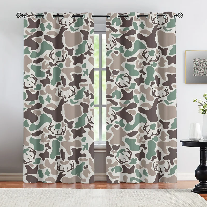 2pcs Hunting Camouflage Deer Blackout Curtains Rustic Antler Print Grommet Window Drapes Cabin Lodge Decor for Men Bedroom