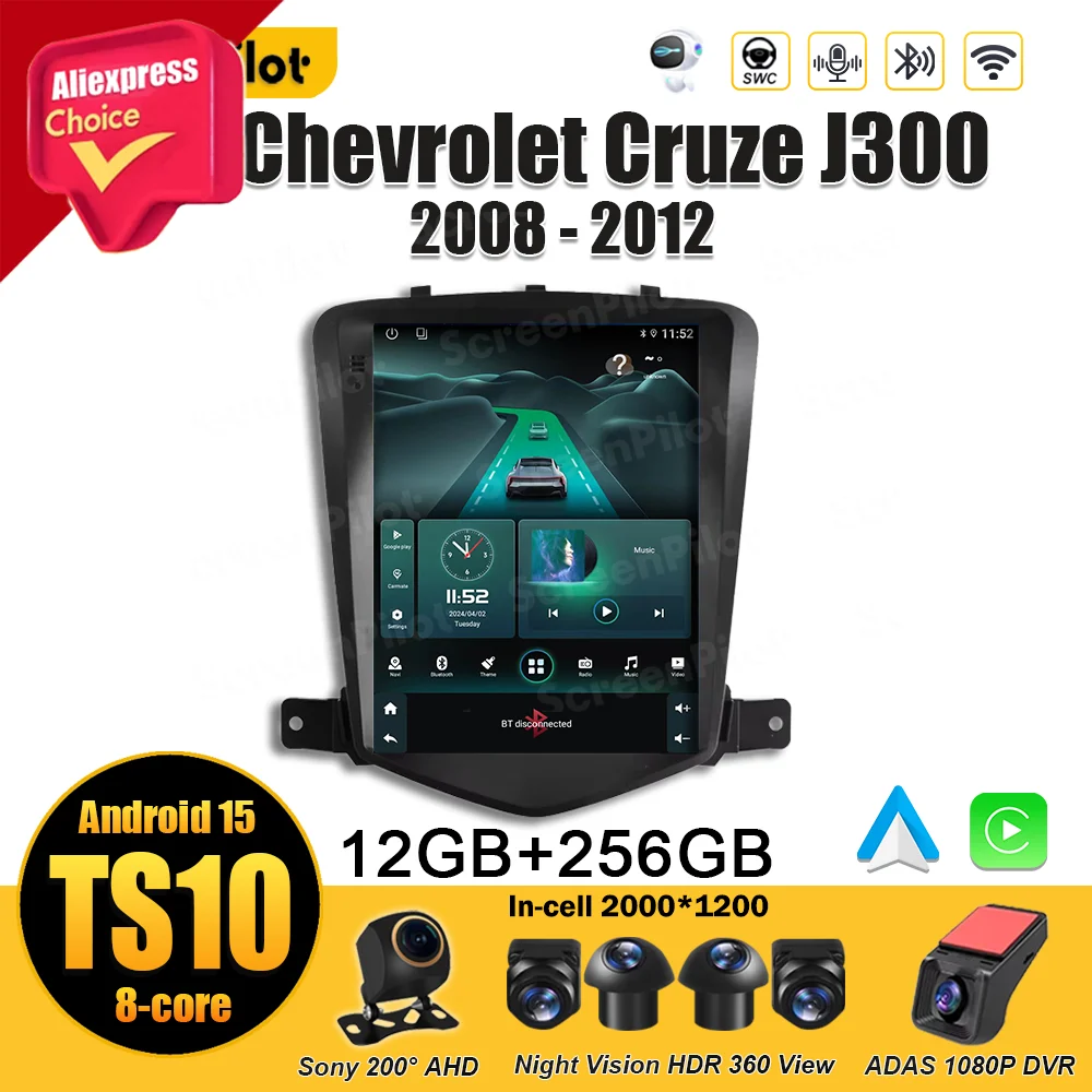 Android 15 For Chevrolet Cruze J300 2008 2009 - 2011 2012  Screen Wifi 9.7 inch Multimedia Video Player GPS Navigation Bluetooth