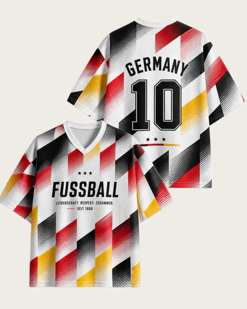 American Retro German Football 3D Printed Striped Men's and Women's Breathable Loose Mesh Support Short Sleeved Shirt