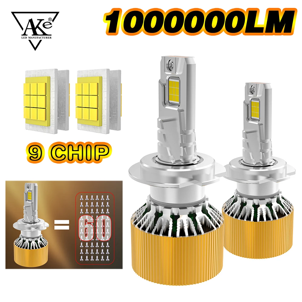

AKE H7 Fog Light Bulb, 1000000LM H4 Car LED Headlight, CANbus Plug and Play, 1:1 Size H1 H11 9005 9006 9012 Auto Headlamp 6000K