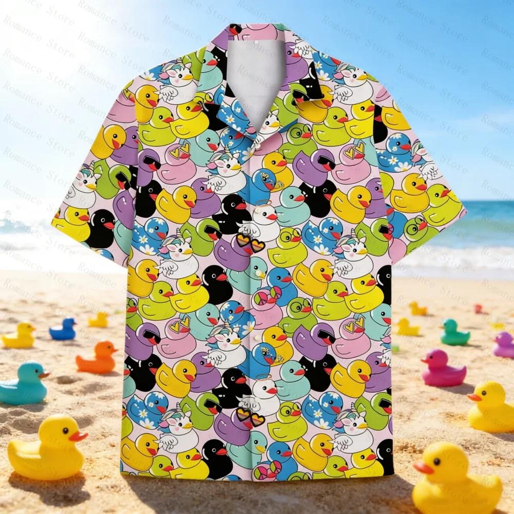 Funny Rubber Duck Hawaiian Shirt for Men Shirts Pattern Duck Short Sleeve Button Down Shirt Hawaiian Shirt Men's Shirts Summer