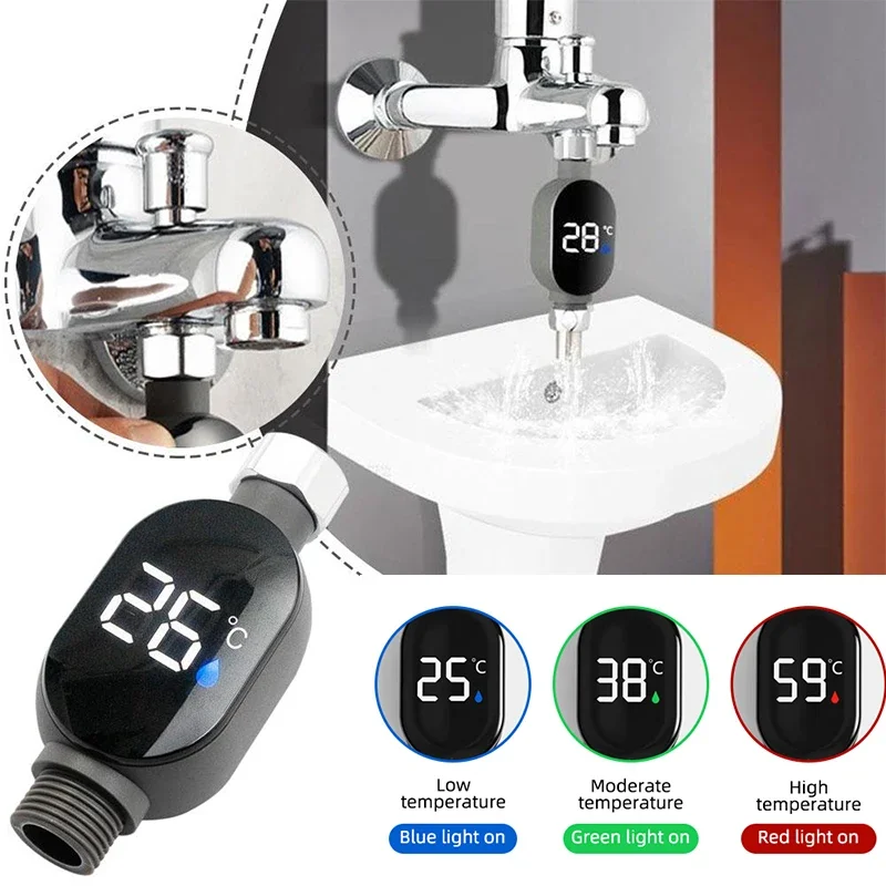 Shower Water Thermometer LED Digital Display&Intelligent Touch Activation 0℃~99℃ Bath Thermostat For Home Bathroom Measurement