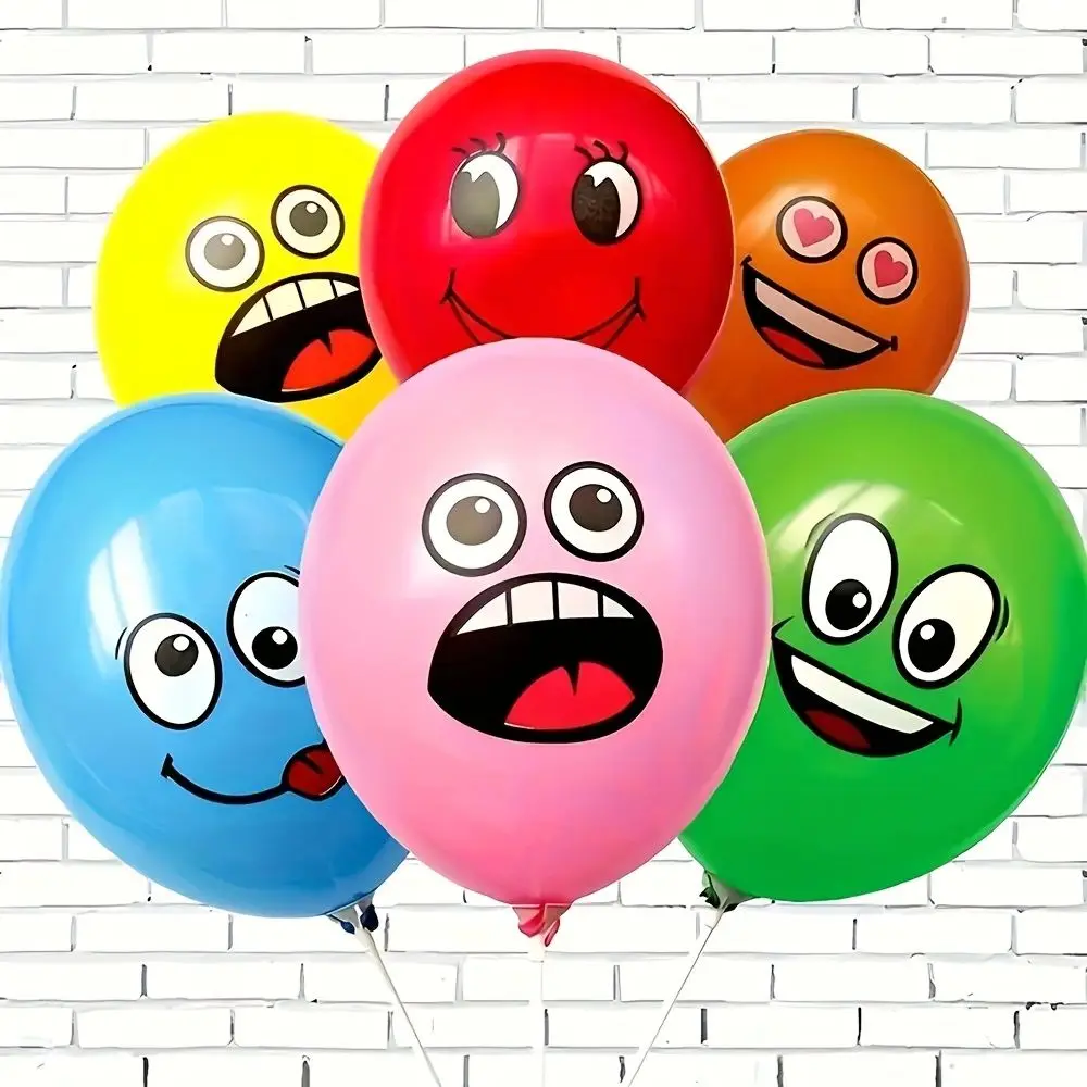 10pcs 12 inch Latex Balloons, Cute and Funny Big Eyed Smiley Face Balloons, Birthday Party, Christmas and Halloween Decorations