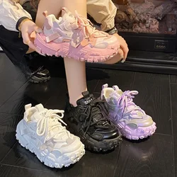 2025 New Chunky Women's Sneakers Internal Increase Leather Casual White Ladies Shoes Trainer Platform Sneaker Jogging Shoe Mujer