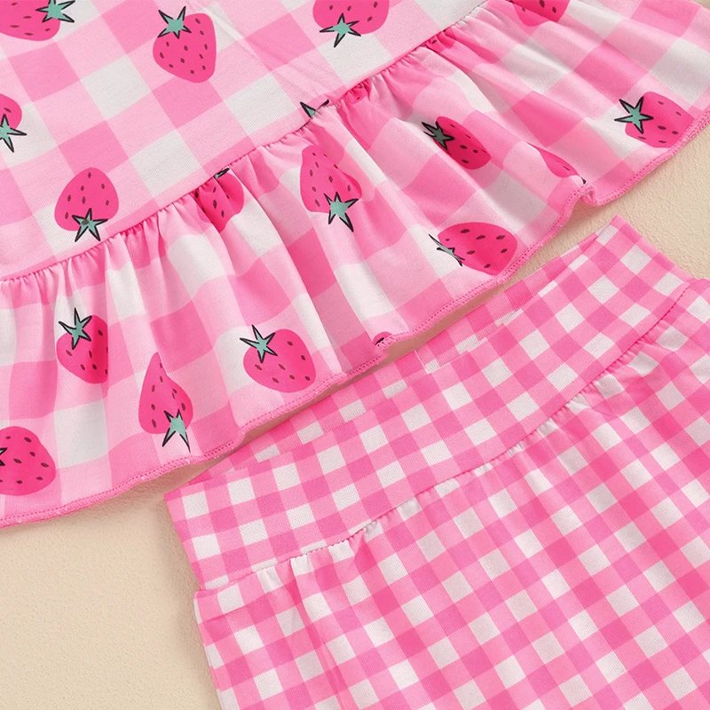 

Little Girls Summer Clothes Flying Sleeve Strawberry Print Tops and Shorts Set Toddler Outfit