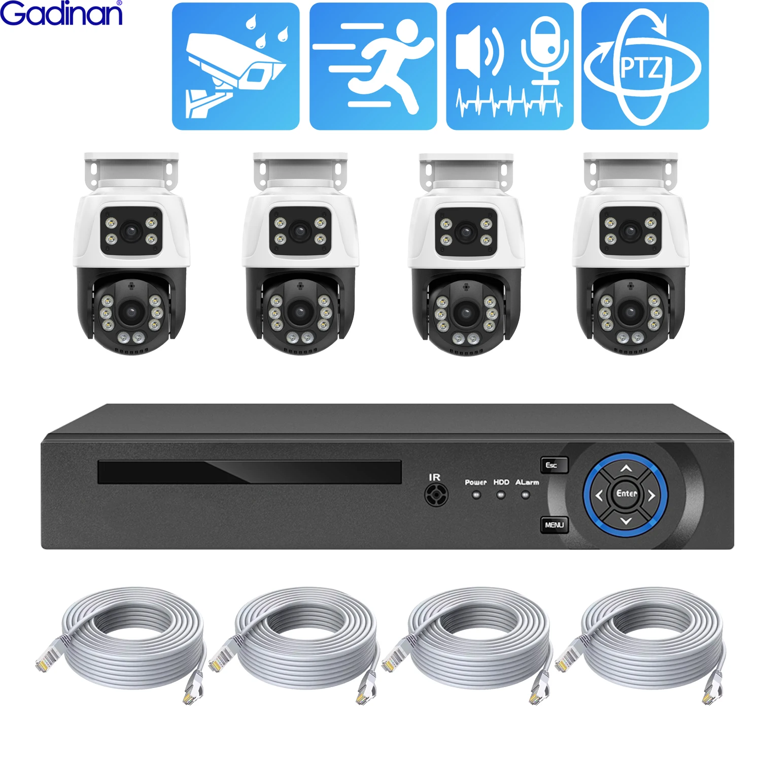 Gadinan 8CH 4CH POE NVR 6MP HD Waterproof Surveillance Camera Dual Lens PTZ Home IP Security System Video H.265 CCTV Kit