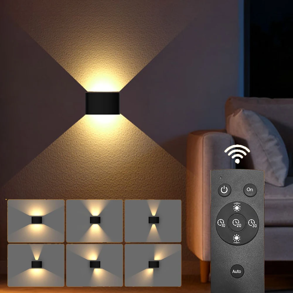 Rechargeable Up And Down Indoor Wall Lamp With Motion Sensor Warm White LED Wireless Wall Lamp With Remote Control