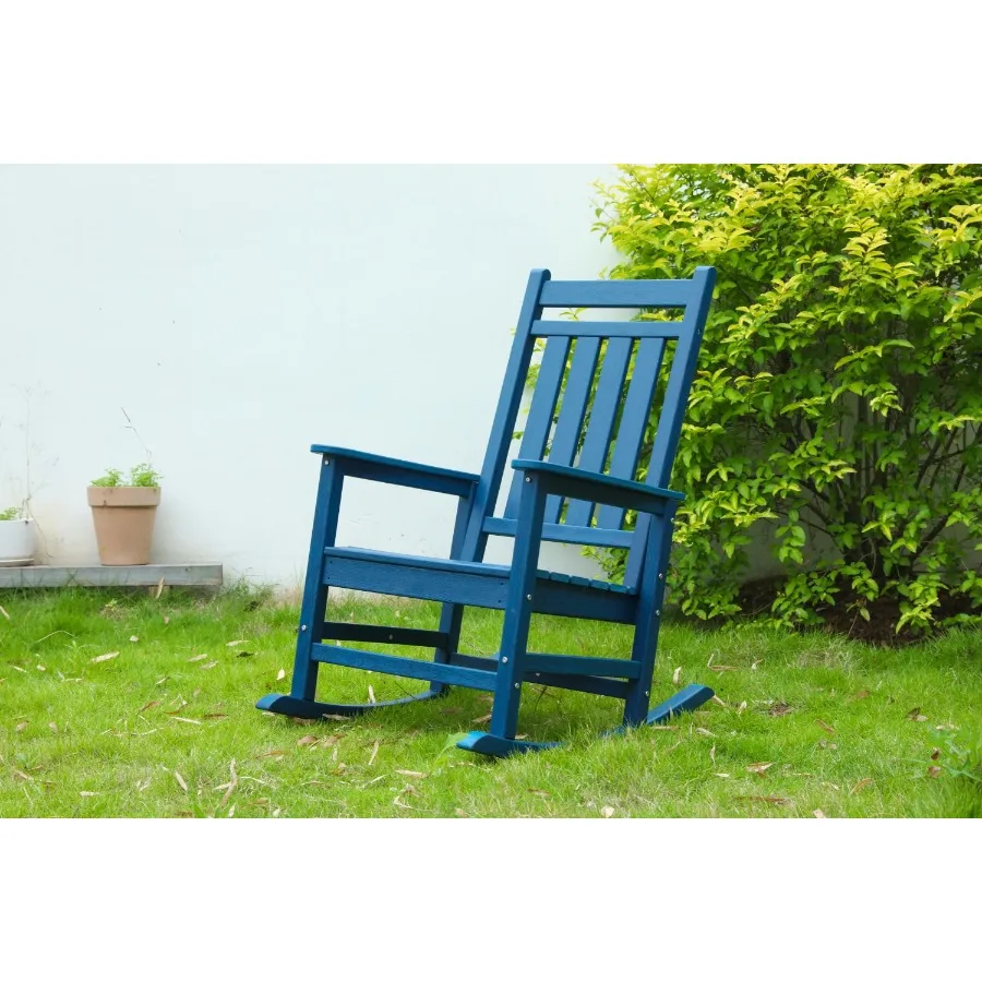 Oversized Rocking Chair with WoodTexture Outdoor Rocking Chair for Adults All Weather Resistant Porch Rocker for Lawn Garden Na