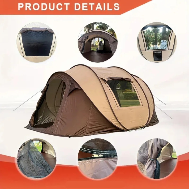 خيمة خارجية مقاومة للماء محمولة تتسع لـ 5-8 أشخاص، سهلة الإعداد للتخييم العائلي، مثالية للمشي لمسافات طويلة والسفر والنزهات على الشاطئ مع مساحة تخزين