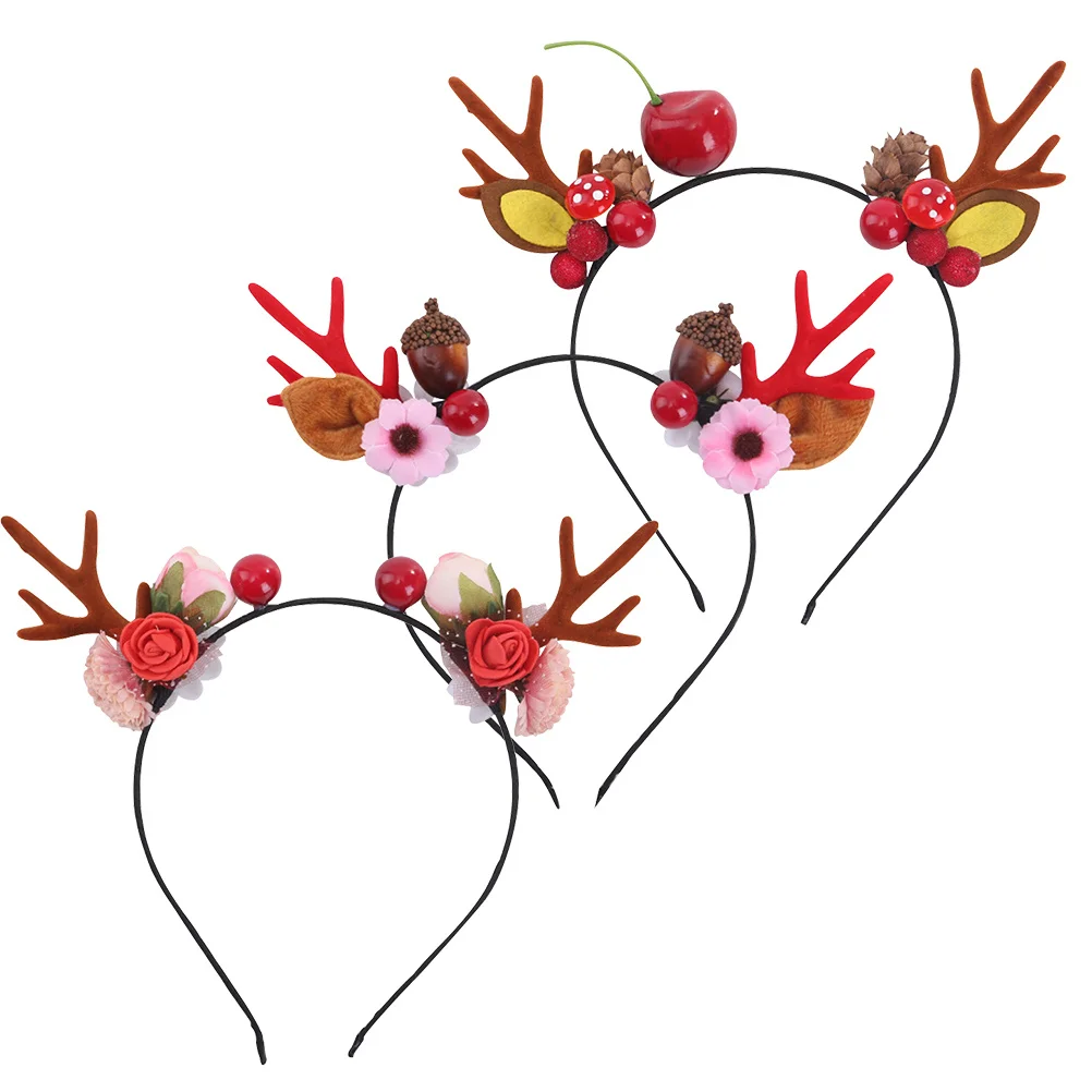 

3Pcs Antler Christmas Headbands Hair Hoops for Party Decoration Festive Hair Accessories Christmas Headband