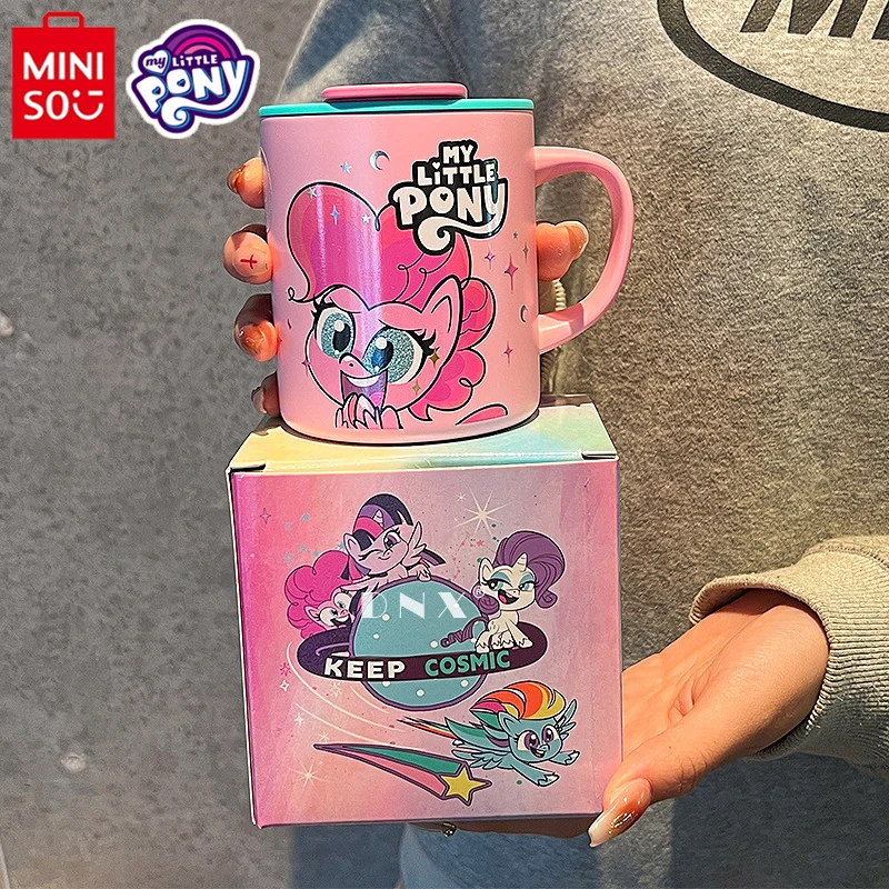 

MINISO My Little Pony Insulated Mug Stainless Steel Milk Cup Cartoon Handle Cup Household Cap Water Cup Female Office Cup Gift