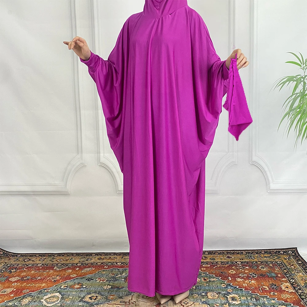 Muslim Ladies Abaya Dubai Women\'s Solid Dress with Small Bag Color Hooded Dress with Small Bag Milk Silk Bat Sleeve Clothing