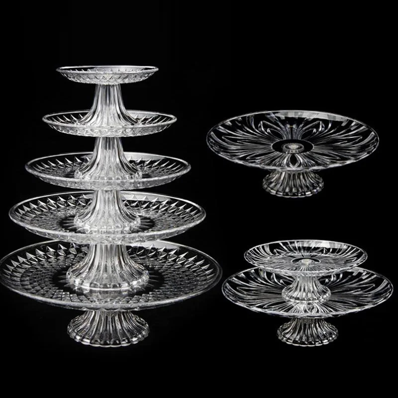 〔W〕Acrylic Clear Serving Plates Fruit Dessert Salad Tray Cupcake Display Stand Round Dinner Plate Kitchen Supplies〔Winter1〕