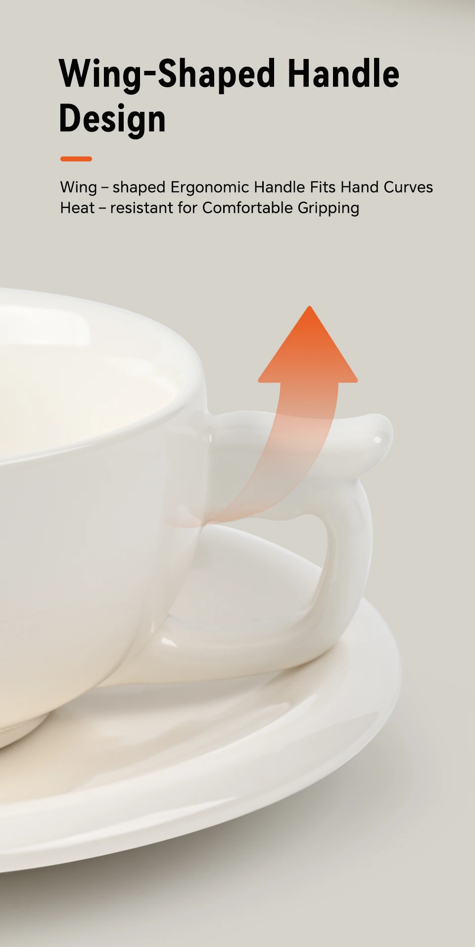 MUVNA 240ml Ceramic Latte Art Cup Embossed Coffee Cup With Saucer Thick Rim Wing Handle Barista Cappuccino Espresso Cup
