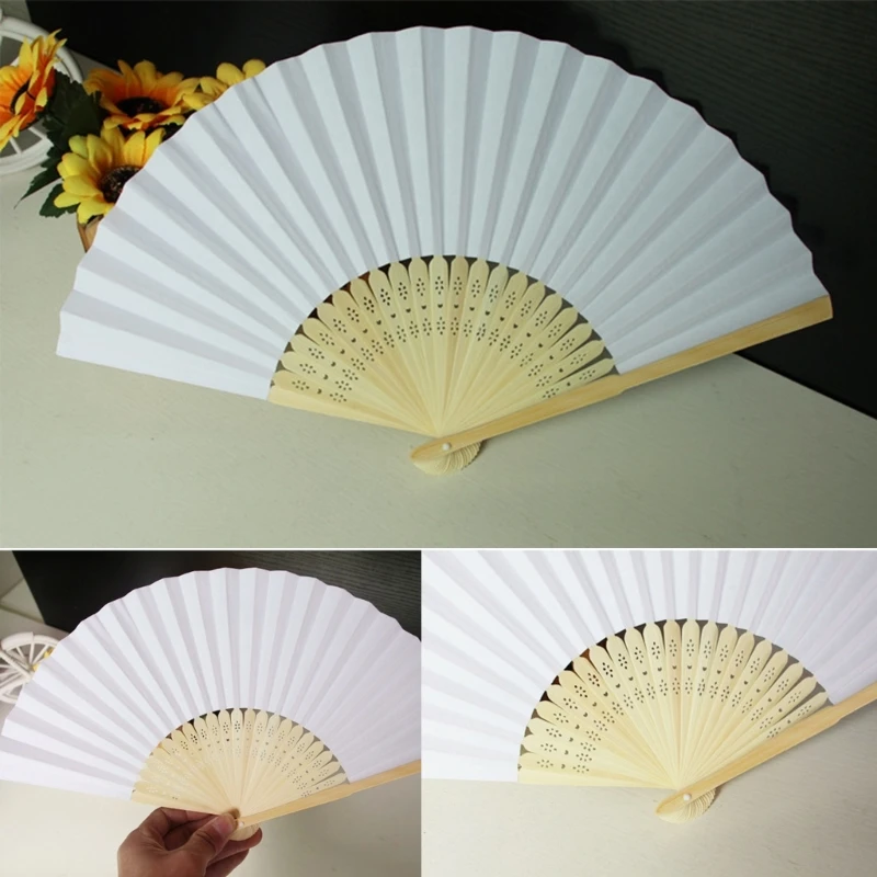 Y1UB Pack of 10 Chinese Plain Paper Fan for Art and Decorations White Handheld Folding Fan Wedding Parties Decors