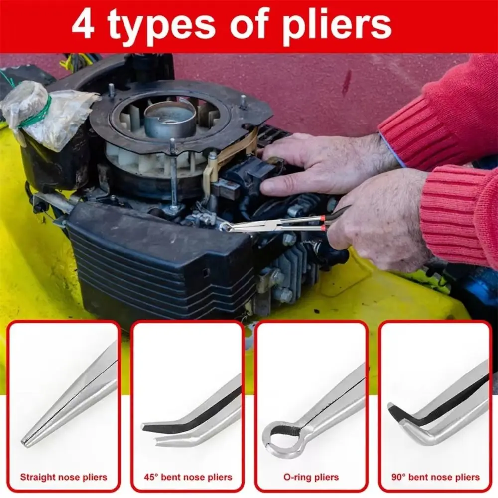 1Pcs 11 Inch Long Nose Pliers Carbon Steel 280mm Long Handle Circle Nose Pliers 0 25 45 90 Degree Tips Bent Handle