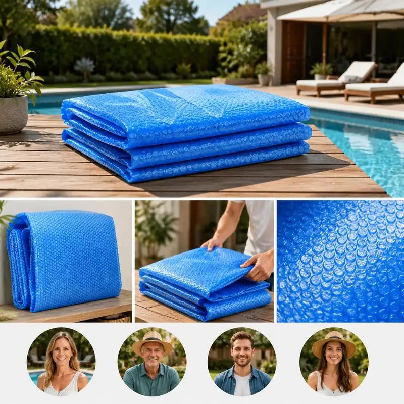 Bâche de piscine rectangulaire 488x244 cm en PE, couverture de protection pour piscine hors-sol, anti-débris, feuilles, poussière, bleue, facile à poser et résistante