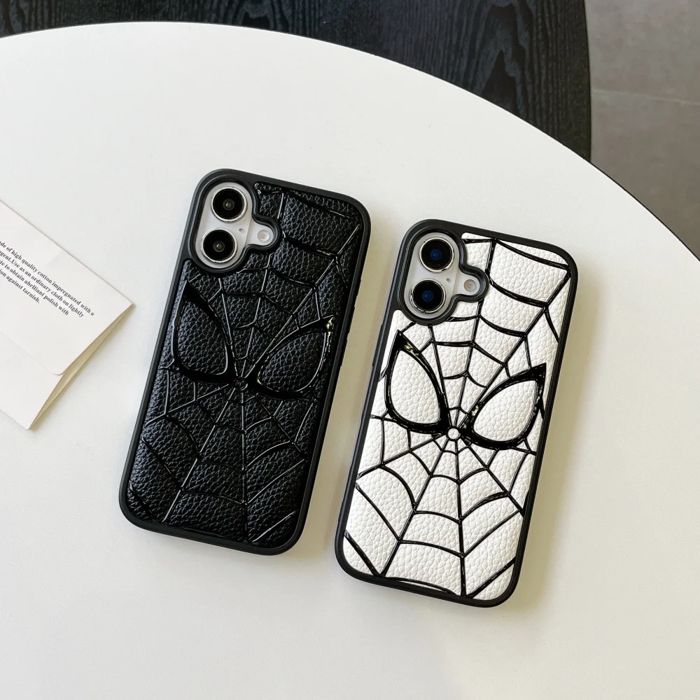 Luxury S-Spider-Man 3D leather silicone phone case protection for iPhone 16 15 13 14 Pro Max X Soft Coque