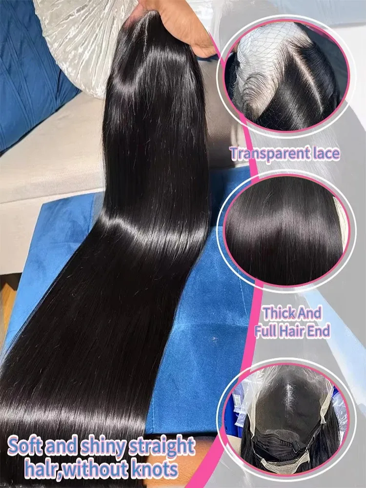 Mossily 30 42 Inch HD 13x6 Lace Frontal Wigs Human Hair Straight Black 100% Raw Wig Brazilian Preplucked Lace Front 180 Density image 2