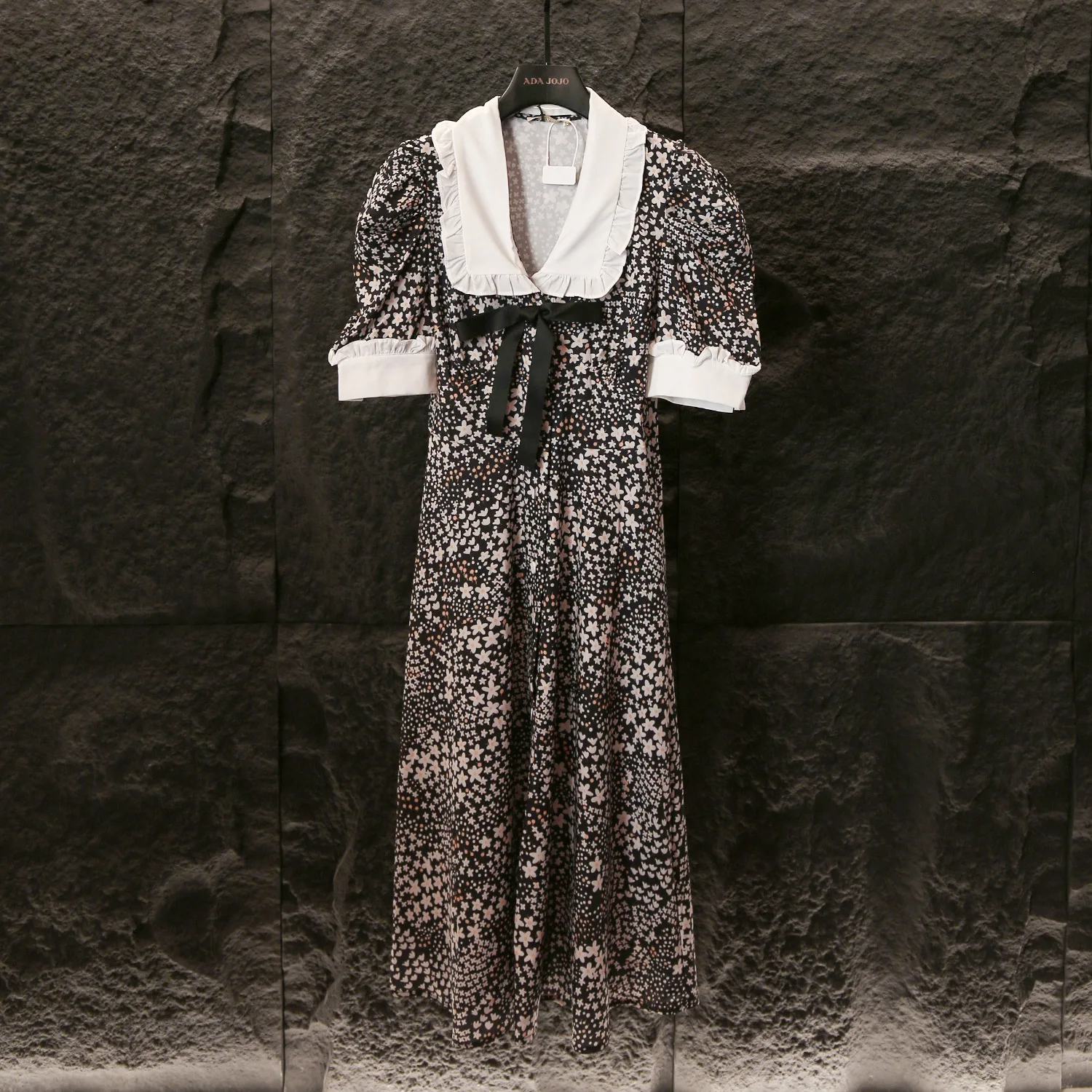 

MaSande High-End Long Printed Dr with Puffy Sves And Bowknot Doll Collar Waist-Cinching A-Line Gown Spring Commute Sle