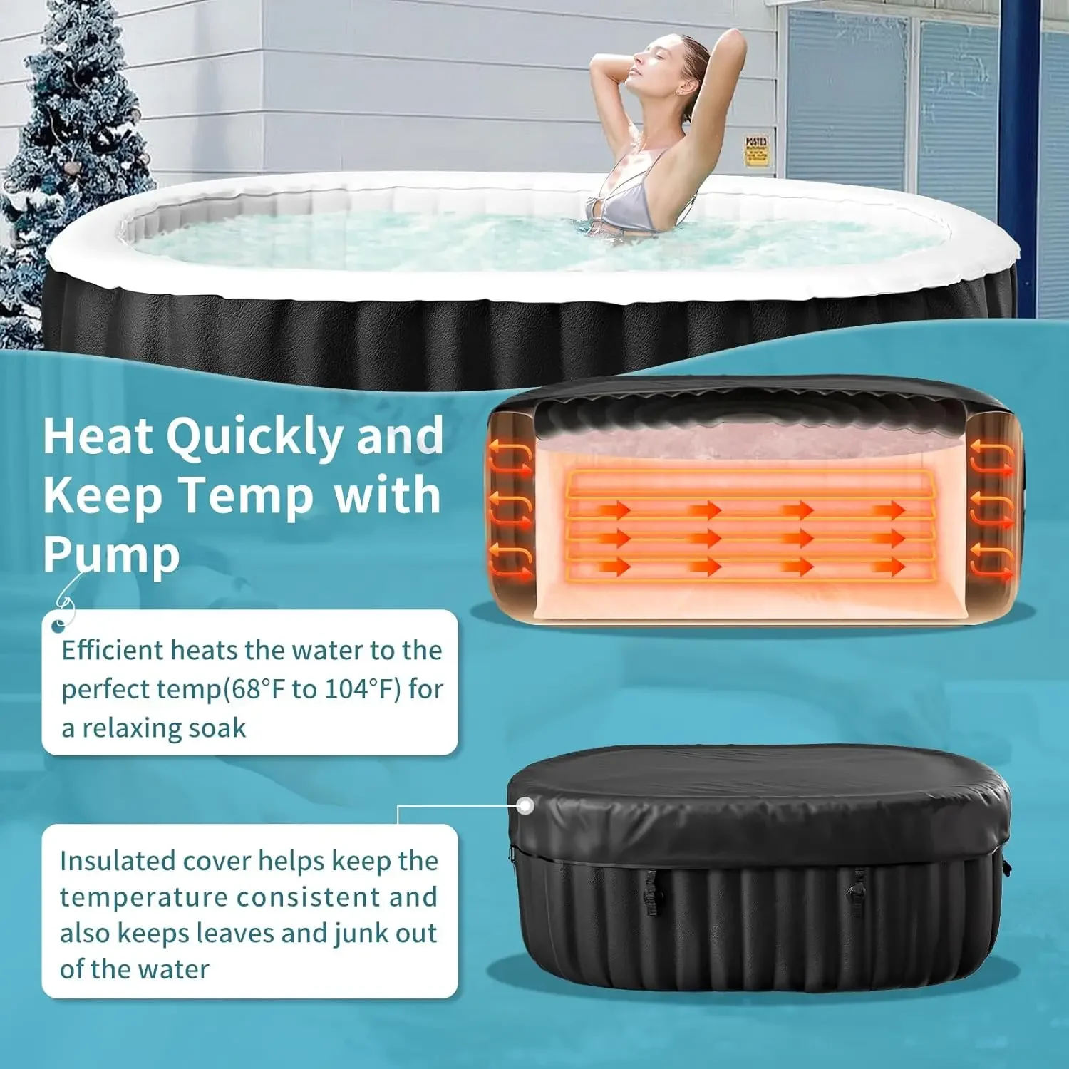 Inflatable Blow Up Hot Tub with Side Table 2 Person Oval Portable Hot Tub Spa Leak Proof PVC Outdoor Spa with 100 Air Jets Heate