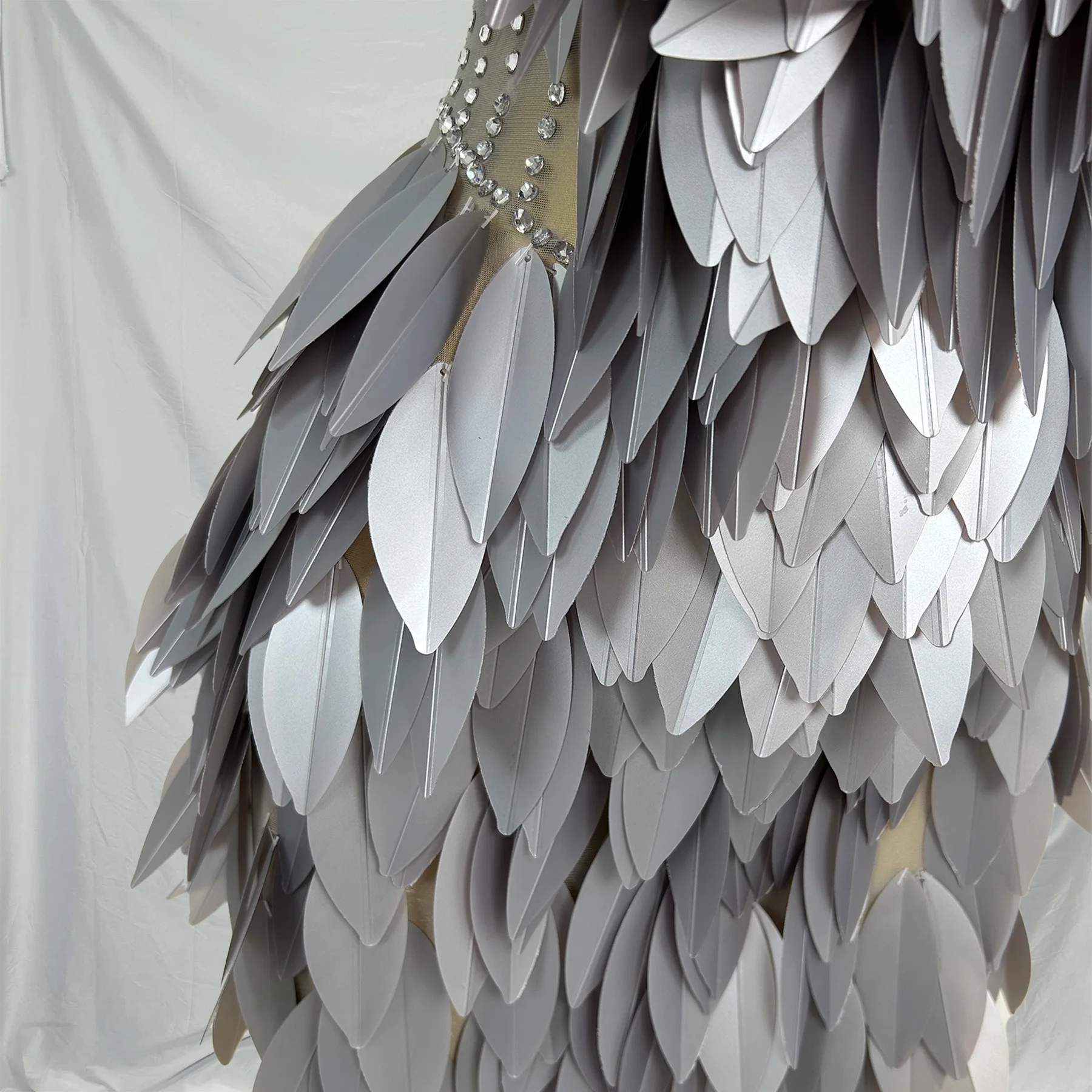 Sparkling Silver Sequin Leaves Night Club Mini Dress Women Rhinestone Banquet Party Bodycon Dress Dinner Gown Festival Outfit