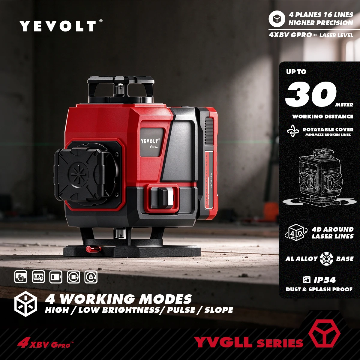 YEVOLT 16 Line Green 4D Self Alignment Cross Laser Tool for Household DIY Door Casing Flooring Layout Wall Decor Setup Work