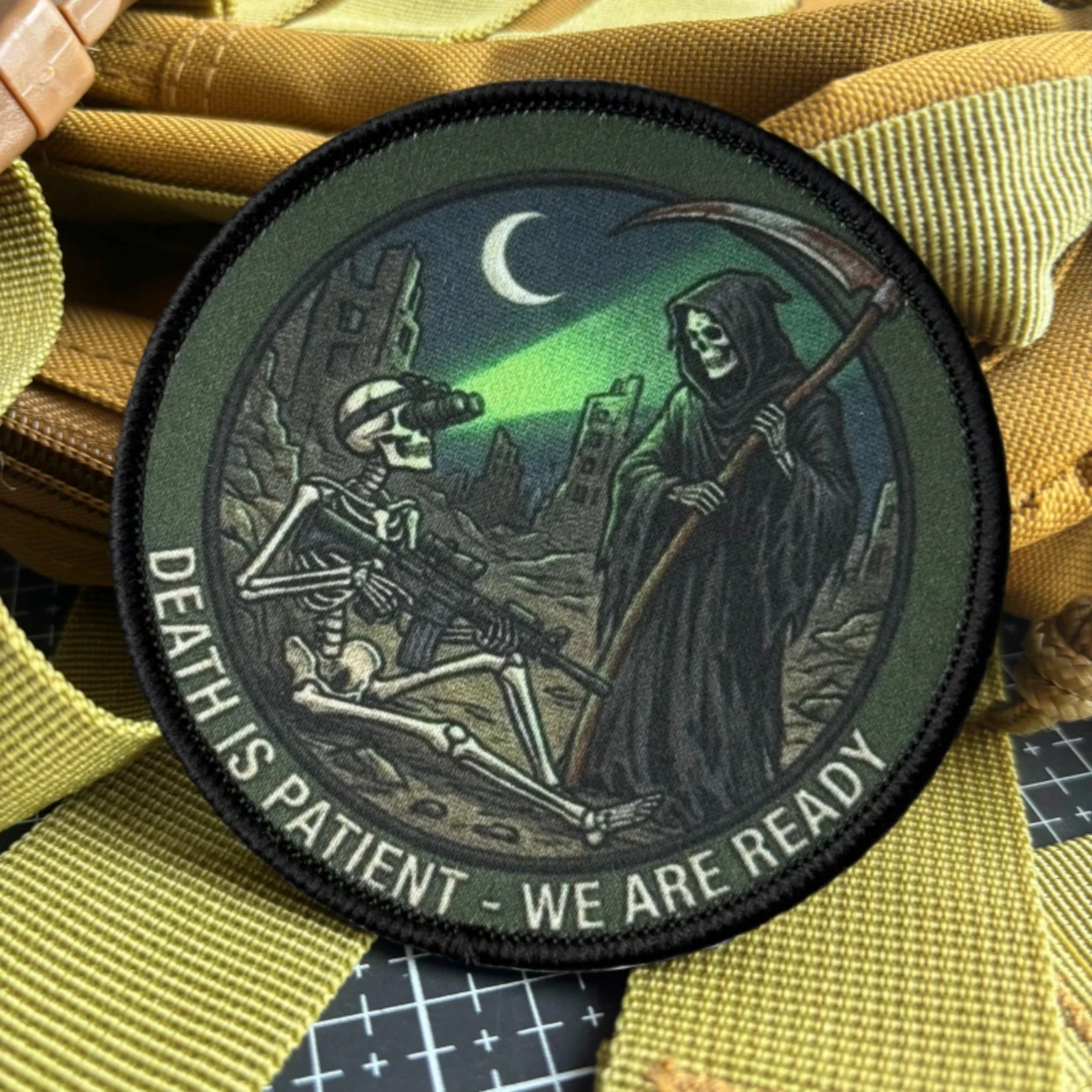 Тактическая нашивка «Death Is Patient, We Are Ready», эмблема военного солдата, нашивки на липучке с принтом для наклеек на рюкзаке