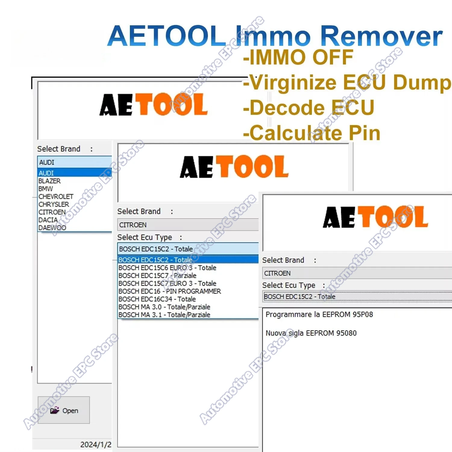 AETOOL IMMO REMOVER V1.3 ECU decoding Immo Eeprom Off Car Maintenance Tool ECU Dump Decode ECU Calculate PIN Virgin/IMMO Remover