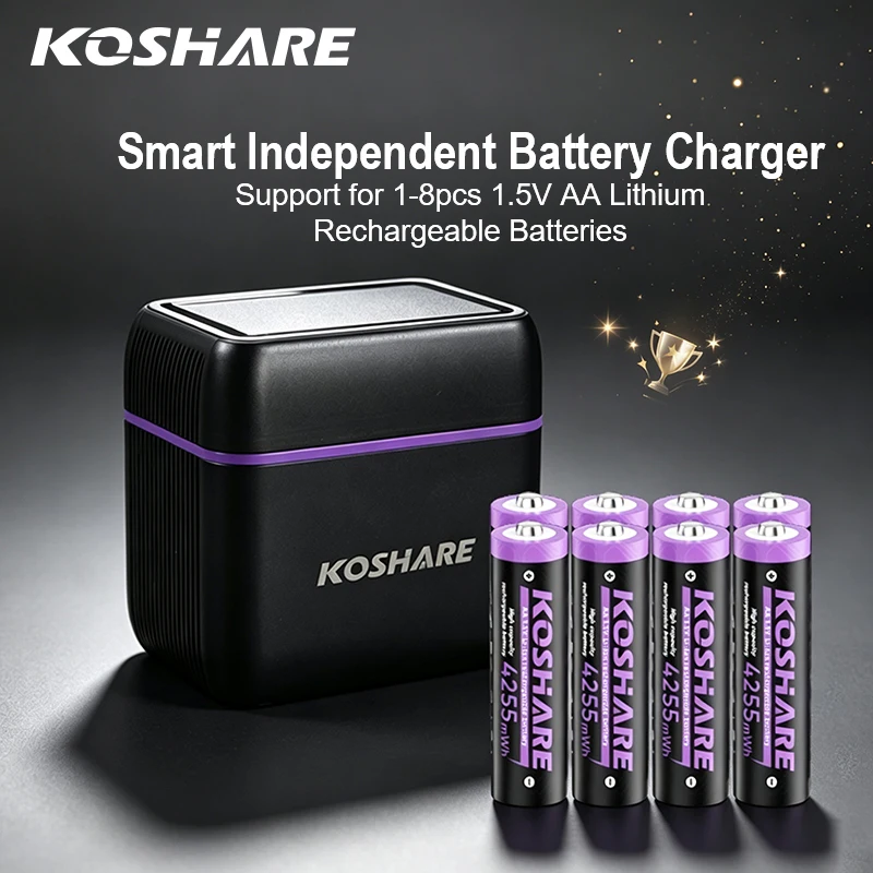 KOSHARE Rechargeable Batteries AA 4255mWh High Capacity Lithium Battery Lasting-long For Headlights Flashlights Microphone