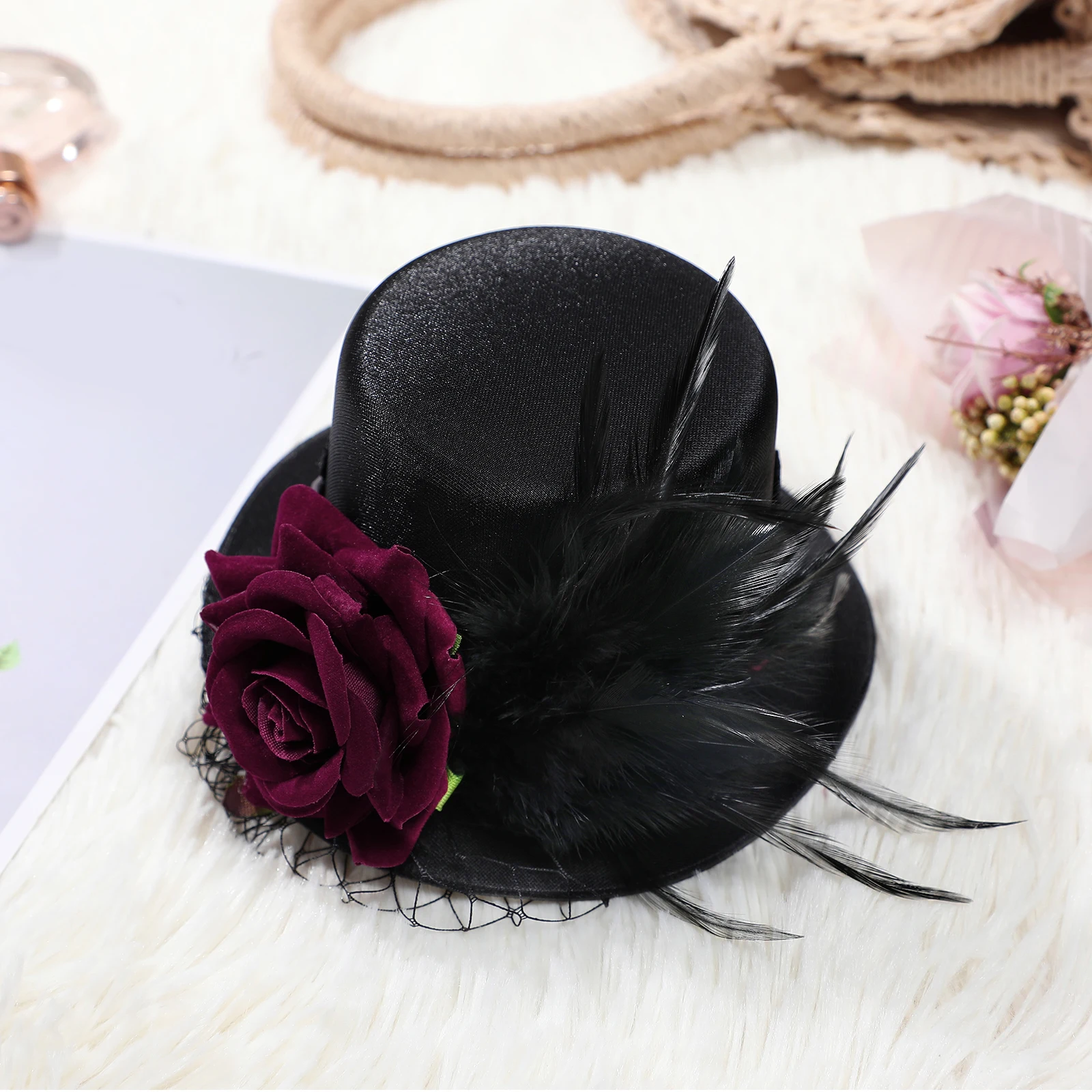 

Rose Mini Hat Clip Premium Satin Lightweight Elegant Fascinator Hair Accessory For Party Festival Celebration