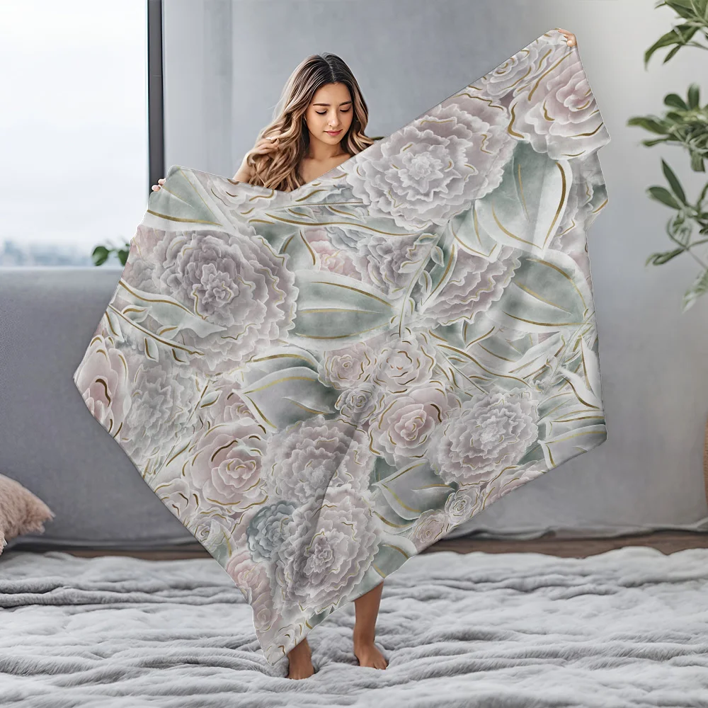 بطانية صوف مطرزة بالزهور، بطانية رمي دافئة ناعمة لتزيين غرفة النوم والأريكة