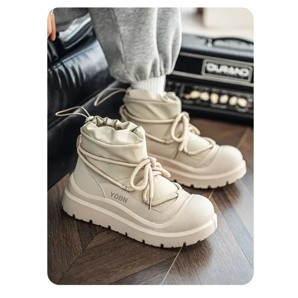 

2025 Winter Concise Solid Men's Plush High Top Thick Soled Snow Boots Fashion Versatile Warm Soft Comfortable Hairy Cotton Boots