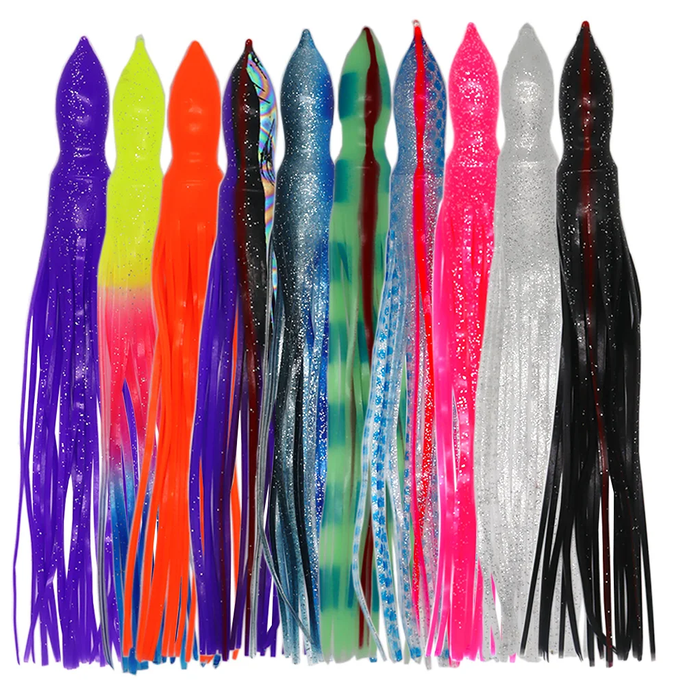 10pc 12inch Trolling Lures Replacement Squid Skirts Fishing Tackle Soft Rubber Octopus Skirts Saltwater Big Game Fishing Bait