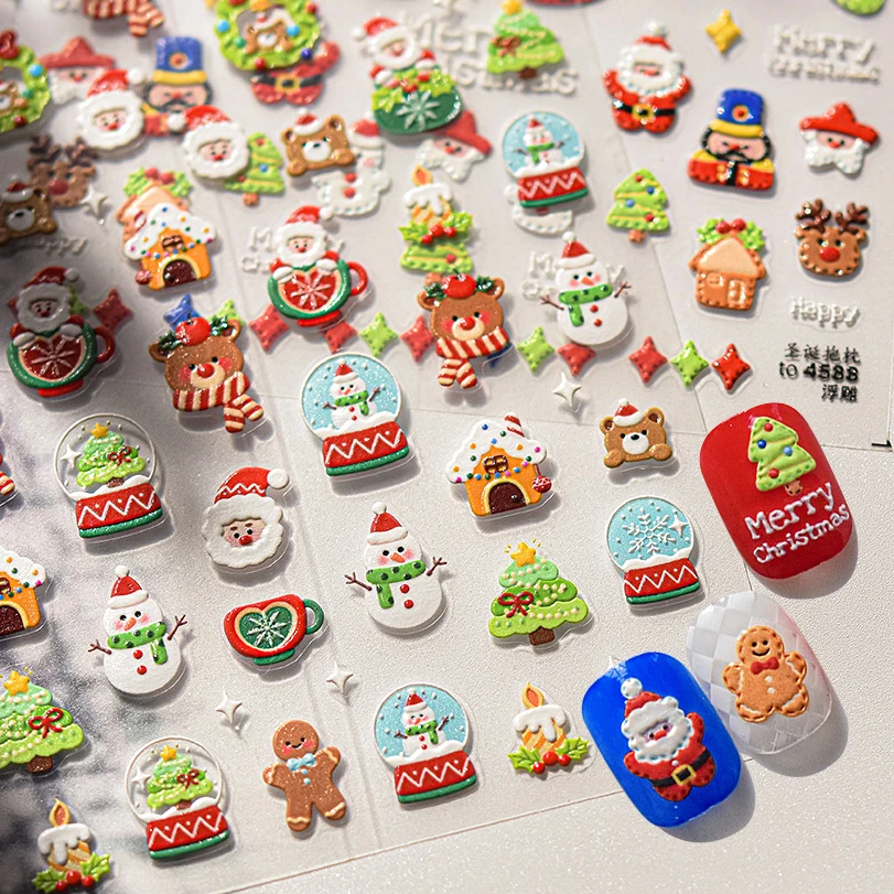 Snowman Bear Crystal Ball Christmas Tree Gingerbread Man Elk Winter Snowflake Bowknot Santa Deer Nail Art Sticker Manicure Decal