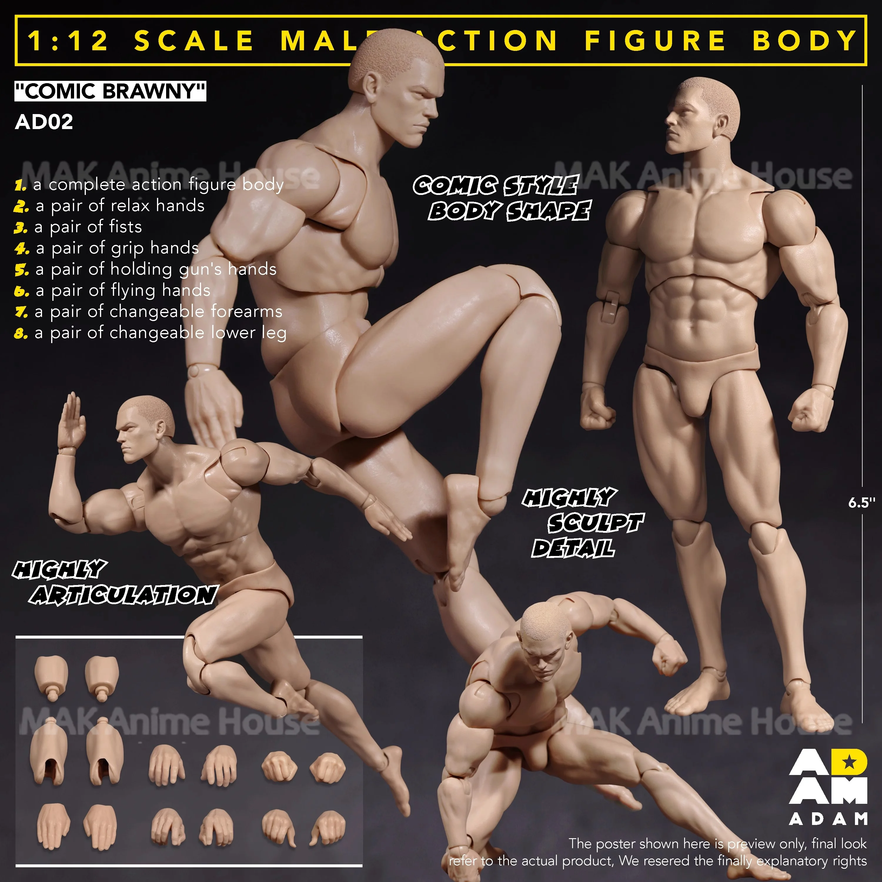 2026 Q1 ADAM AD02 1/12 Corpo Forte Comic Hero Corpo articolare con testa scolpita 6.5 ''Soldato maschio Action Figure Modello da collezione