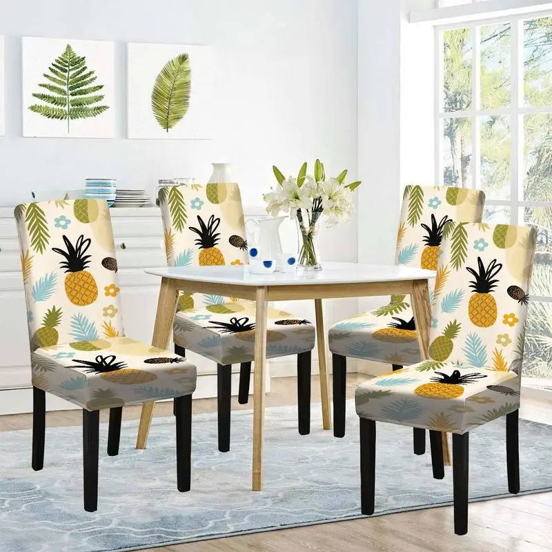 

Чехол для обеденного стула с плоским принтом, в тропическом стиле, многоразовый, моющийся, чехол для домашнего обеденного стула.