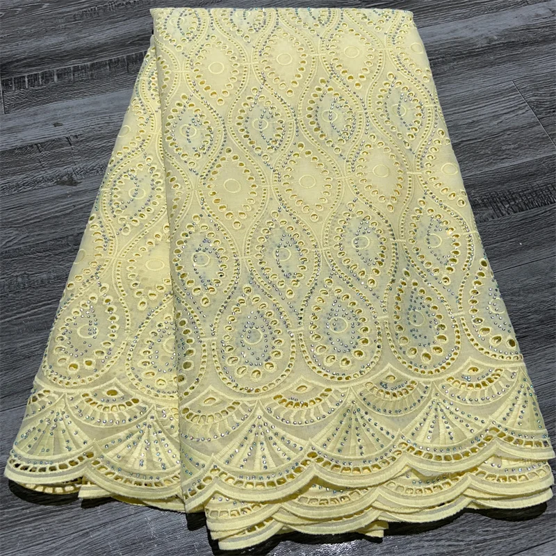 White African Dry Cotton Lace Fabric 2024 High Quality 5 Yard Hole Swiss Voile Lace Nigerian Fabric Party Dress for Women A3850