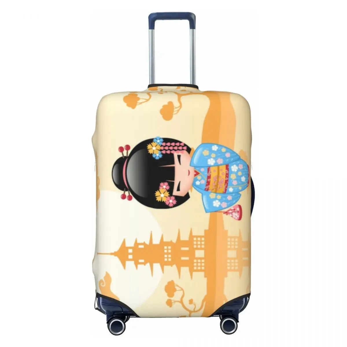 

Custom Japanese Maiko Kokeshi Doll Luggage Cover Fashion Cute Girly Vector Geisha Suitcase Protector Covers Suit For 18-32 inch