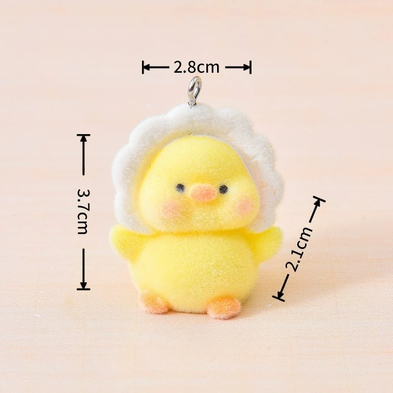 18pcs 3D Flocking Resin Cute Yellow Duck Doll Cartoon Animal Charms For Keychain Necklace Earring Making DIY Jewelry Accessories