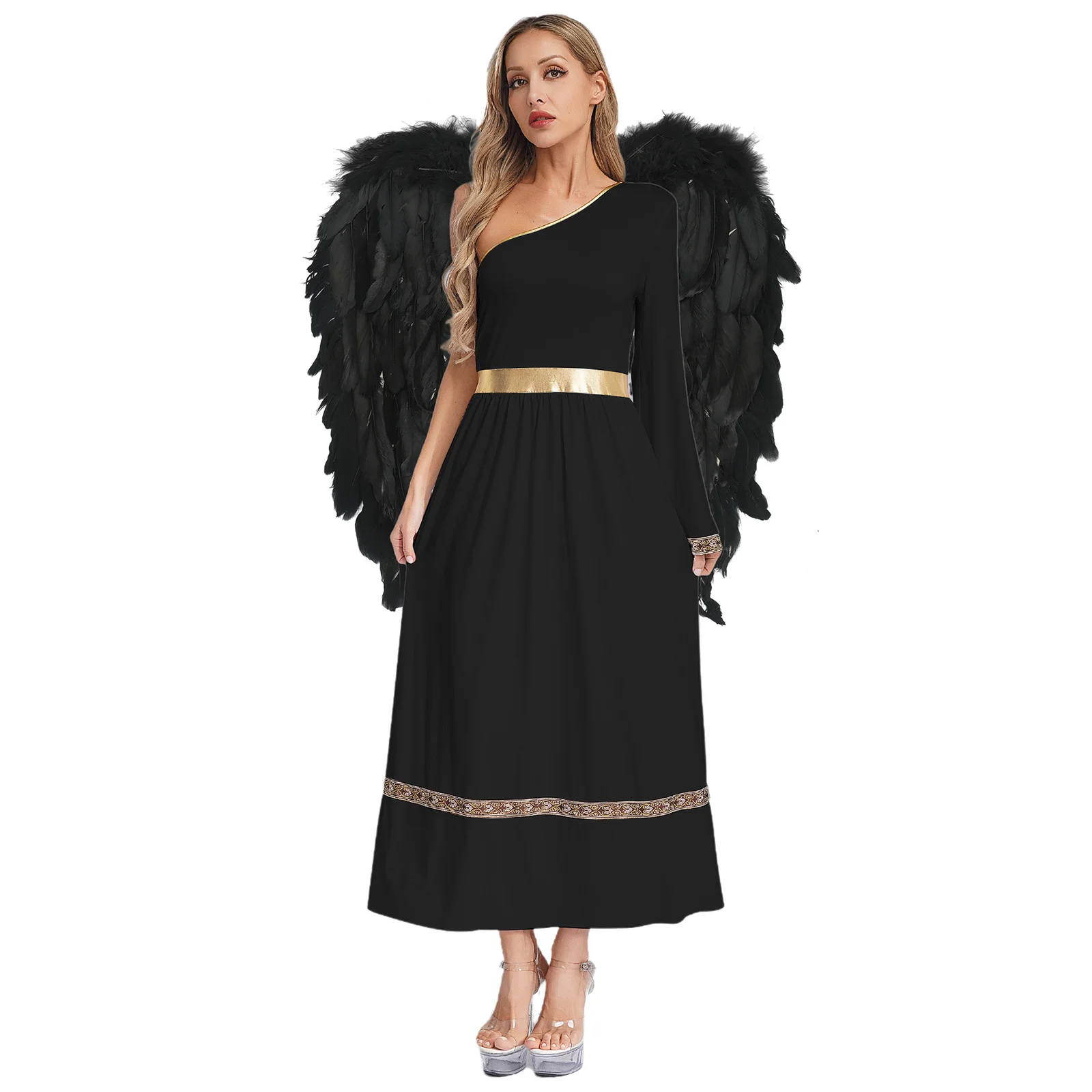 

Women Ancient Greece Roman Princess Queen Cosplay Toga Dress And Angel Wing for Halloween Carnival Angel Cosplay Outfits