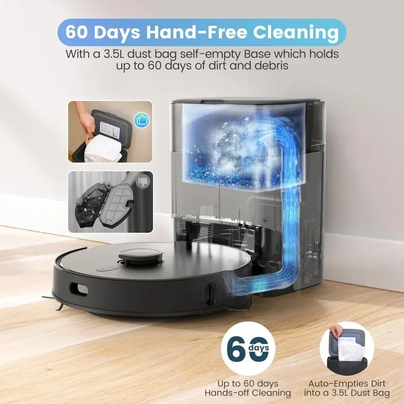 Robot Vacuum and Mop Combo, Self-Emptying, 60-Day Capacity, Home Mapping